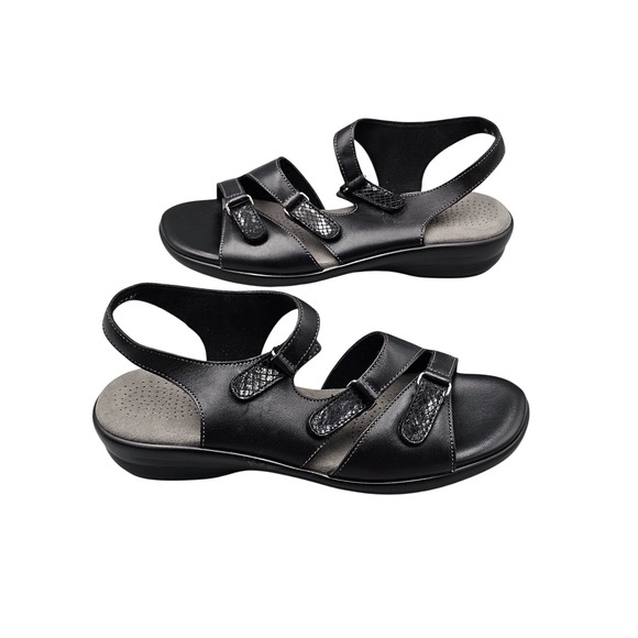 SAS Women's Size 9 M US NWOB Black Leather Strappy Comfort Sandals Wedges Heels - Picture 6 of 8